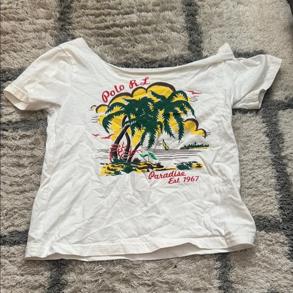 Polo by Ralph Lauren White Graphic Tee - off the shoulder